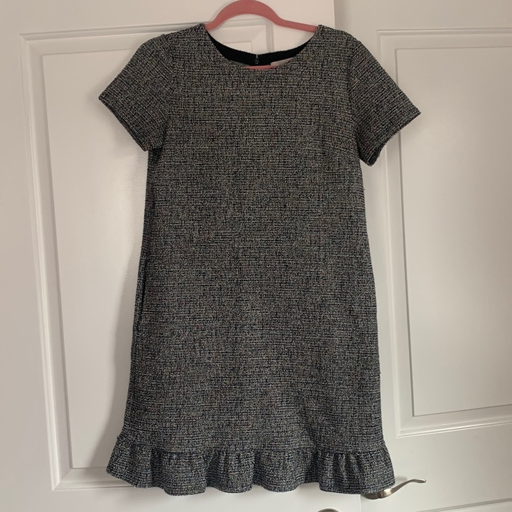 Loft Multicolor Tweed Dress with Flutter Hem